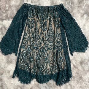 Green Lace Off the Shoulder Dress